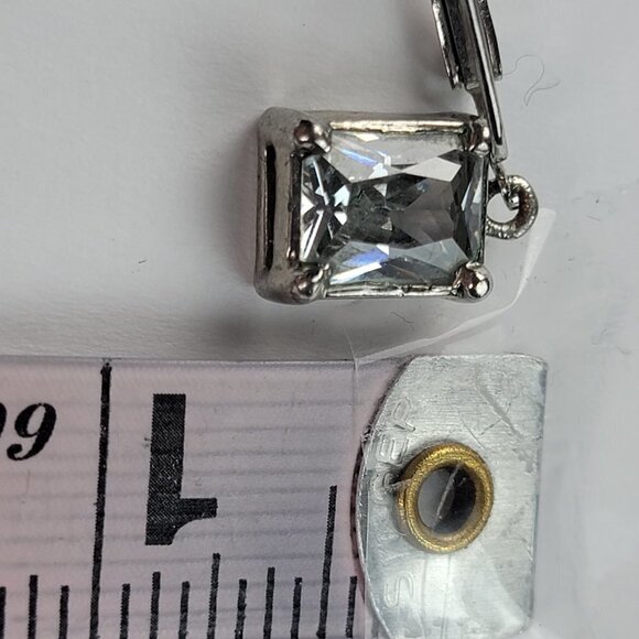 Silver Tone Princess Cut Simulated Diamond Dangle Earrings Lever Back Marked PA - Picture 6 of 6